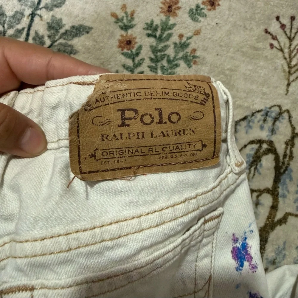 Polo Ralph Lauren the Astor slim boyfriend girls jeans white paint splatter 8